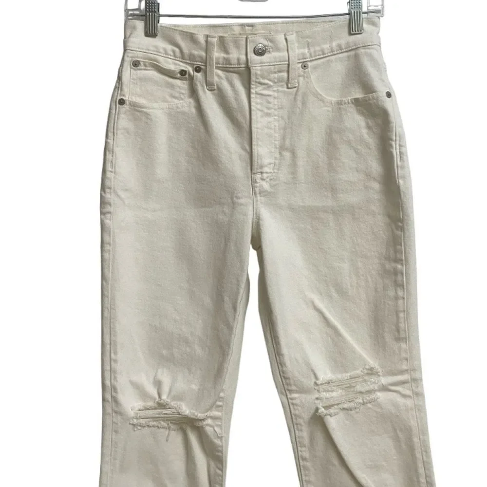 Madewell The Perfect Vintage Crop Jeans Women's 26 Off-White Knee-Rip Edition - Picture 3 of 16